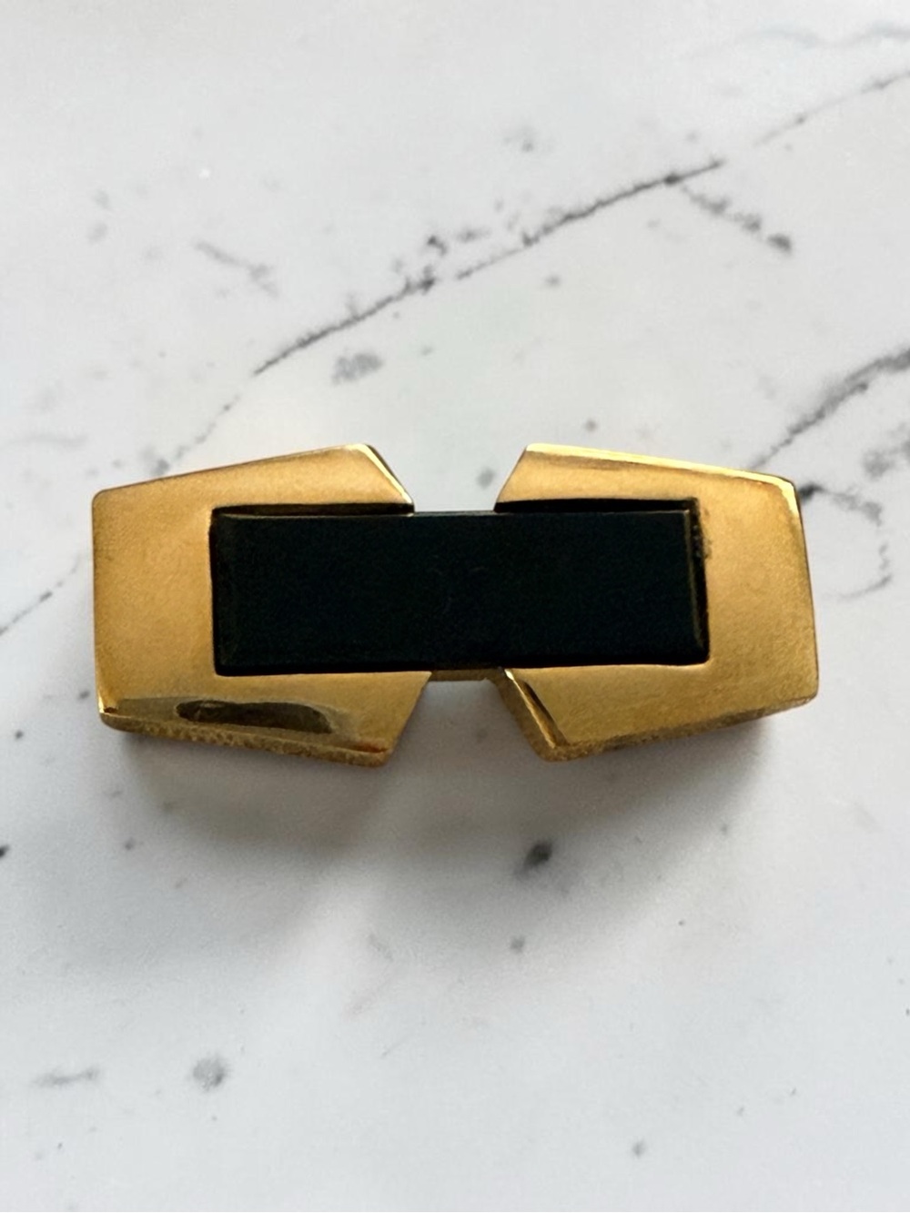 Vintage 1979 Givenchy Gold Tone & Black Enamel Bar Brooch Pin